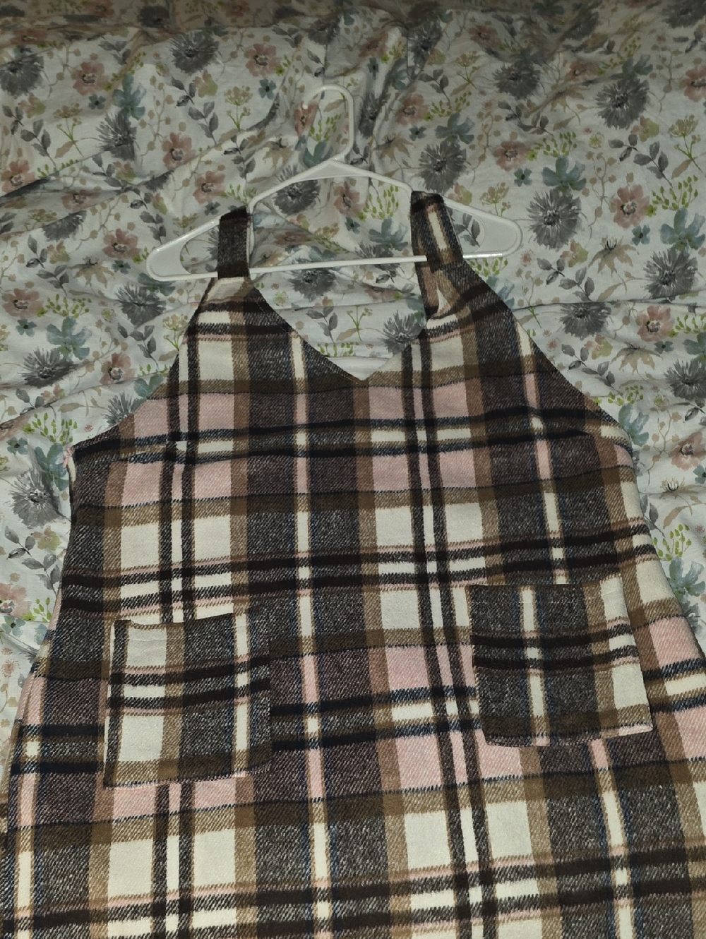 Amazon Brown and Pink Plaid Pinafore Dress
